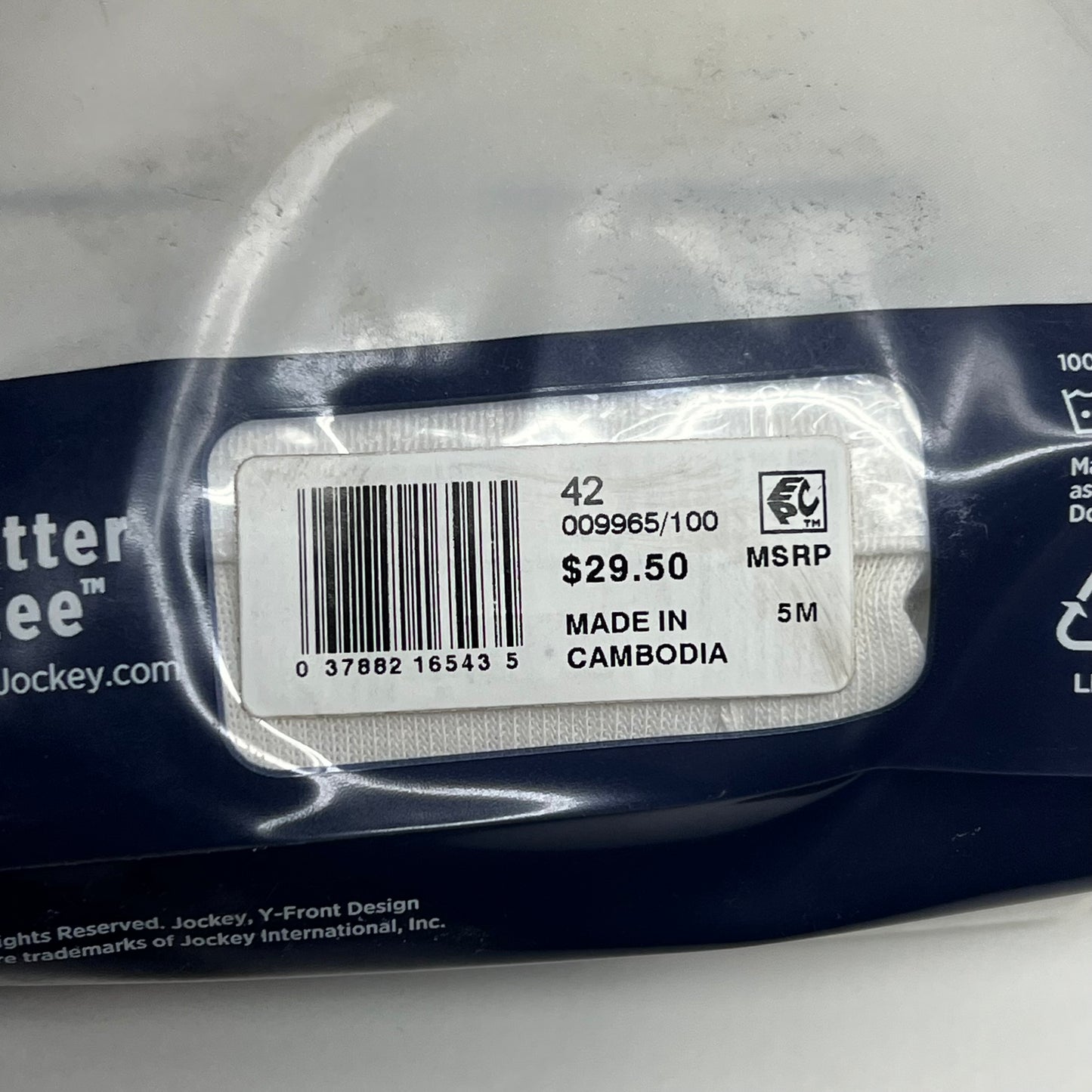 JOCKEY (4 PACK) Full Rise Brief's 100% Cotton Cool + Durable Men's Sz 42 White