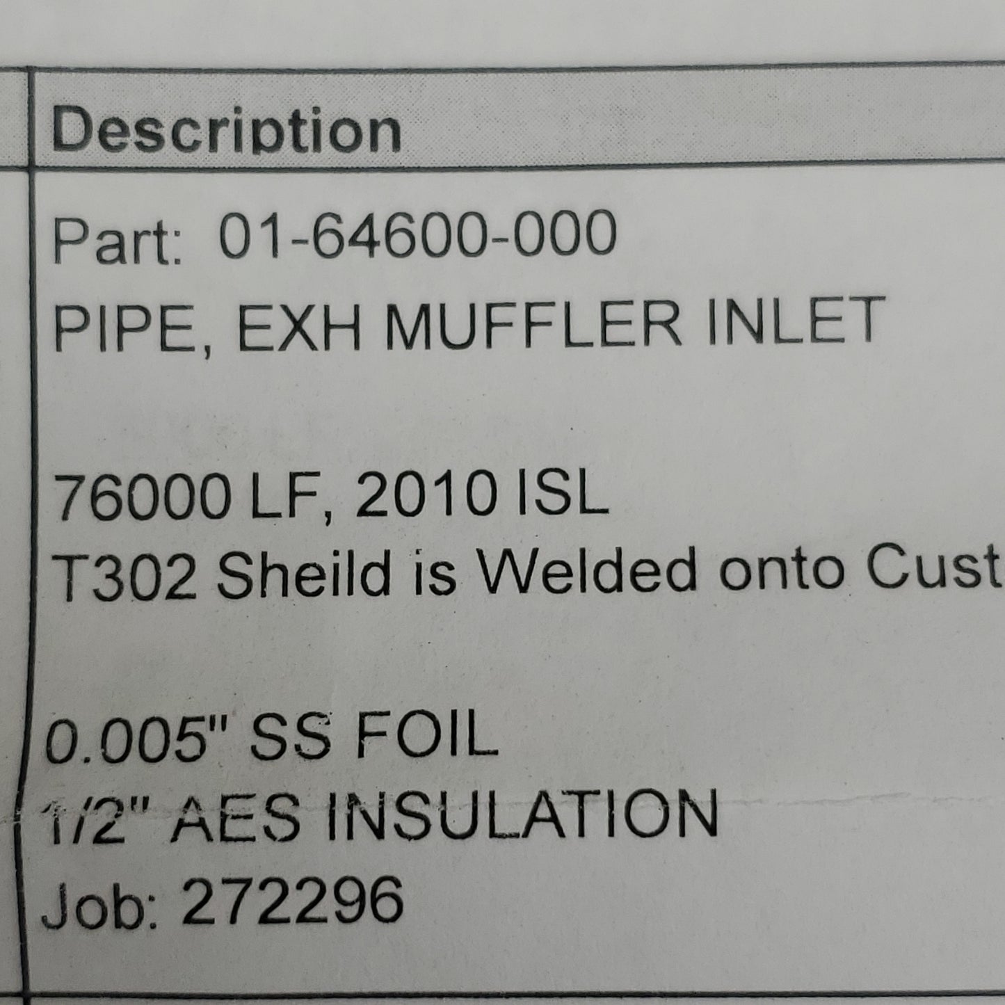 INSULTECH Exhaust Muffler Inlet Insulated Pipe S-Shape 0164600000 (New)