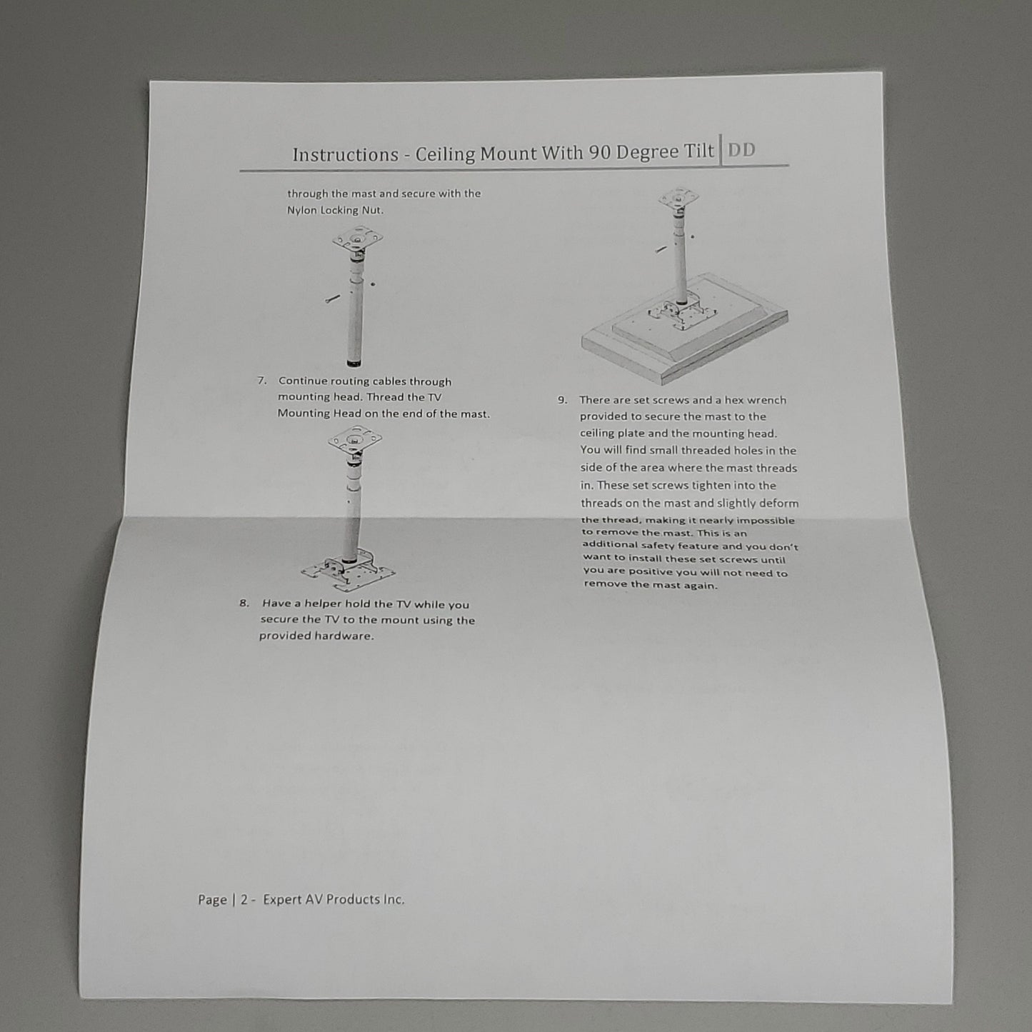 Projector TV Mount Kits 24"L Pole 6" x 6" Ceiling mount 8.5" x 8.5" Projector plate Black