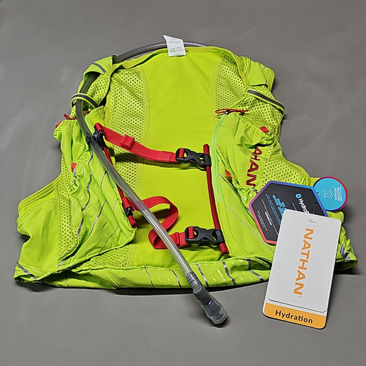 NATHAN Pinnacle 12 Liter Hydration Race Vest Womens Sz M Finish Lime/Hibiscus (New)