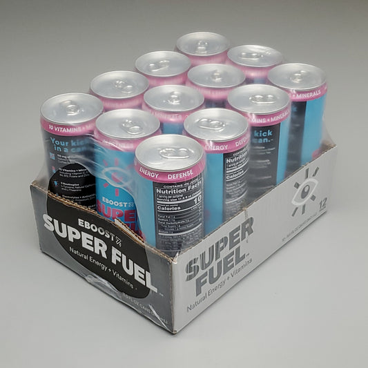 ZA@ EBOOST (12 PACK) Super Fuel Energy Drinks Sparkling Blue Raspberry 11.5 fl oz (10/25) B