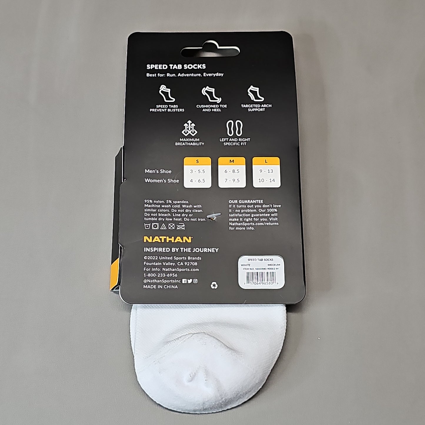 NATHAN Speed Tab Low Cut Socks Unisex Sz M White NS10580-90002-M (New)