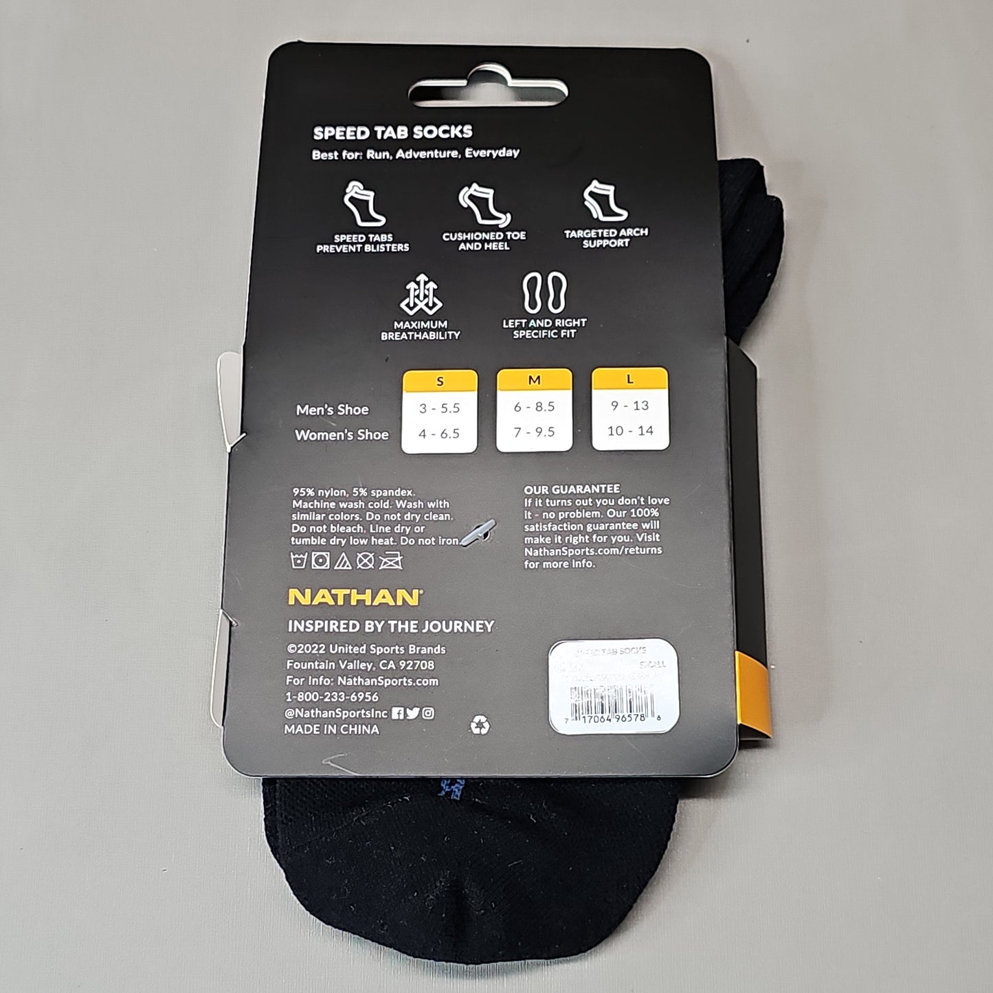NATHAN Speed Tab Low Cut Socks Unisex Sz S Black NS10580-00001-S (New)