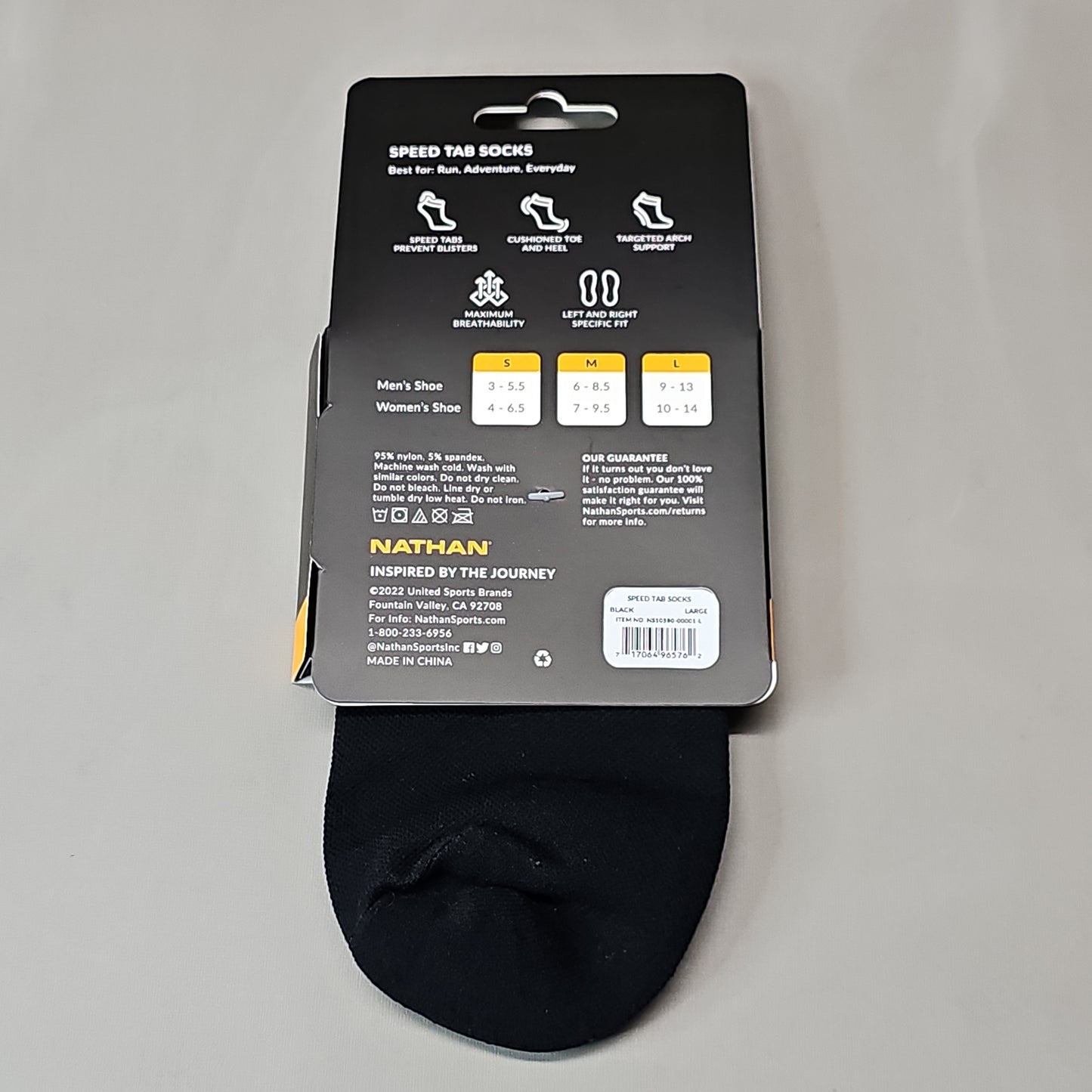 NATHAN Speed Tab Low Cut Socks Unisex Sz L Black NS10580-00001-L (New)