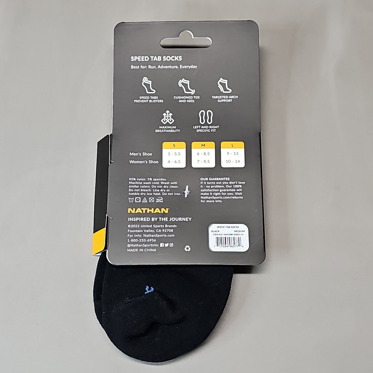 NATHAN Speed Tab Low Cut Socks Unisex Sz M Black NS10580-00001-M (New)