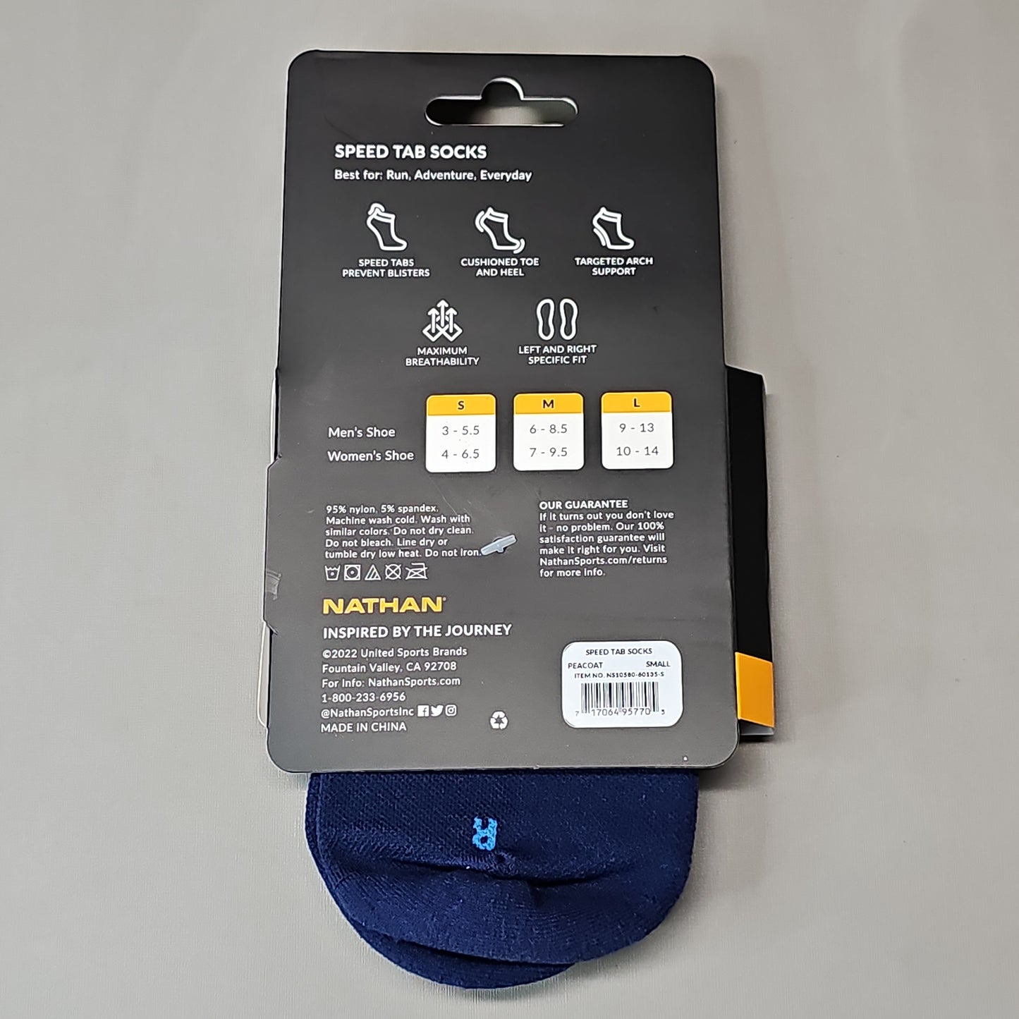 NATHAN Speed Tab Low Cut Socks Unisex Sz S Peacoat NS10580-00001-S (New)