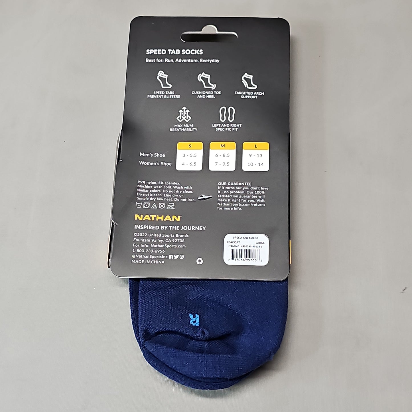 NATHAN Speed Tab Low Cut Socks Unisex Sz L Peacoat NS10580-00001-L (New)