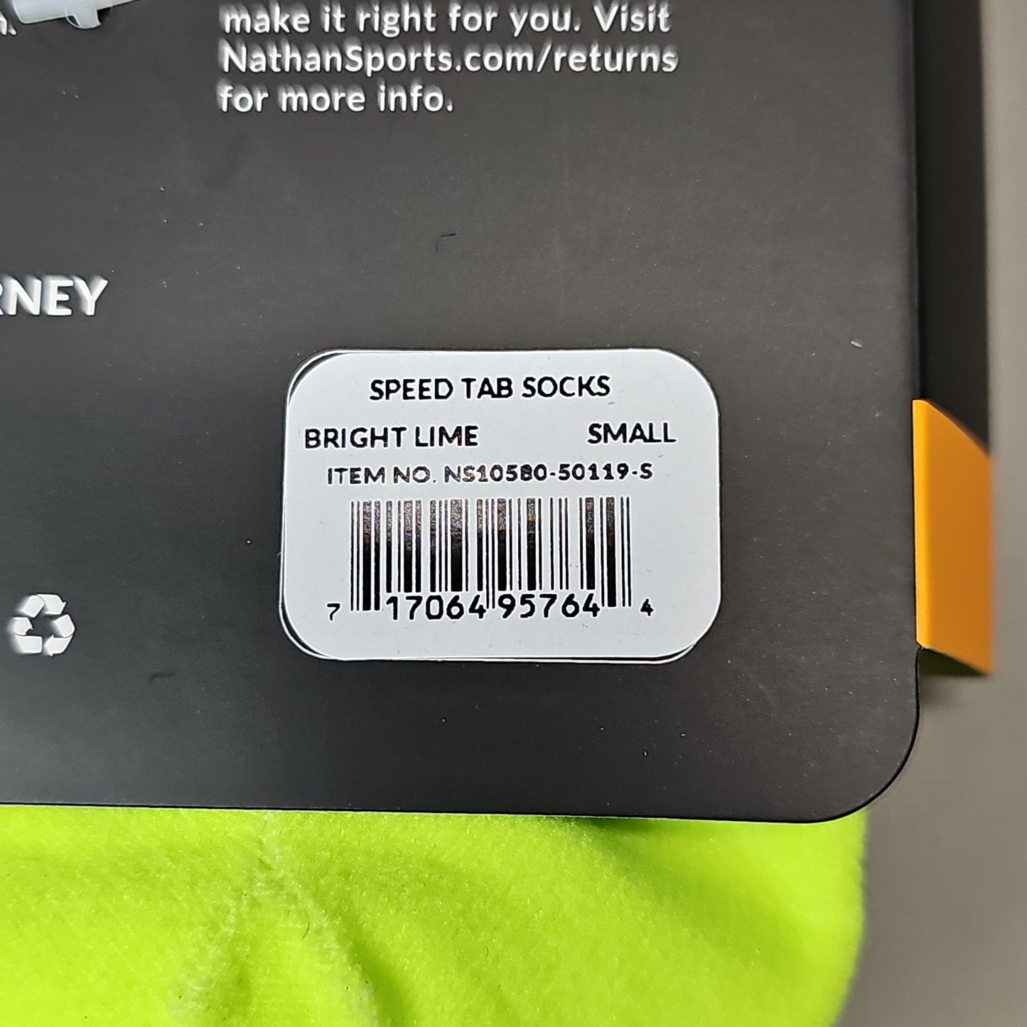 NATHAN Speed Tab Low Cut Socks Unisex Sz S Bright Lime NS10580-50119-L (New)