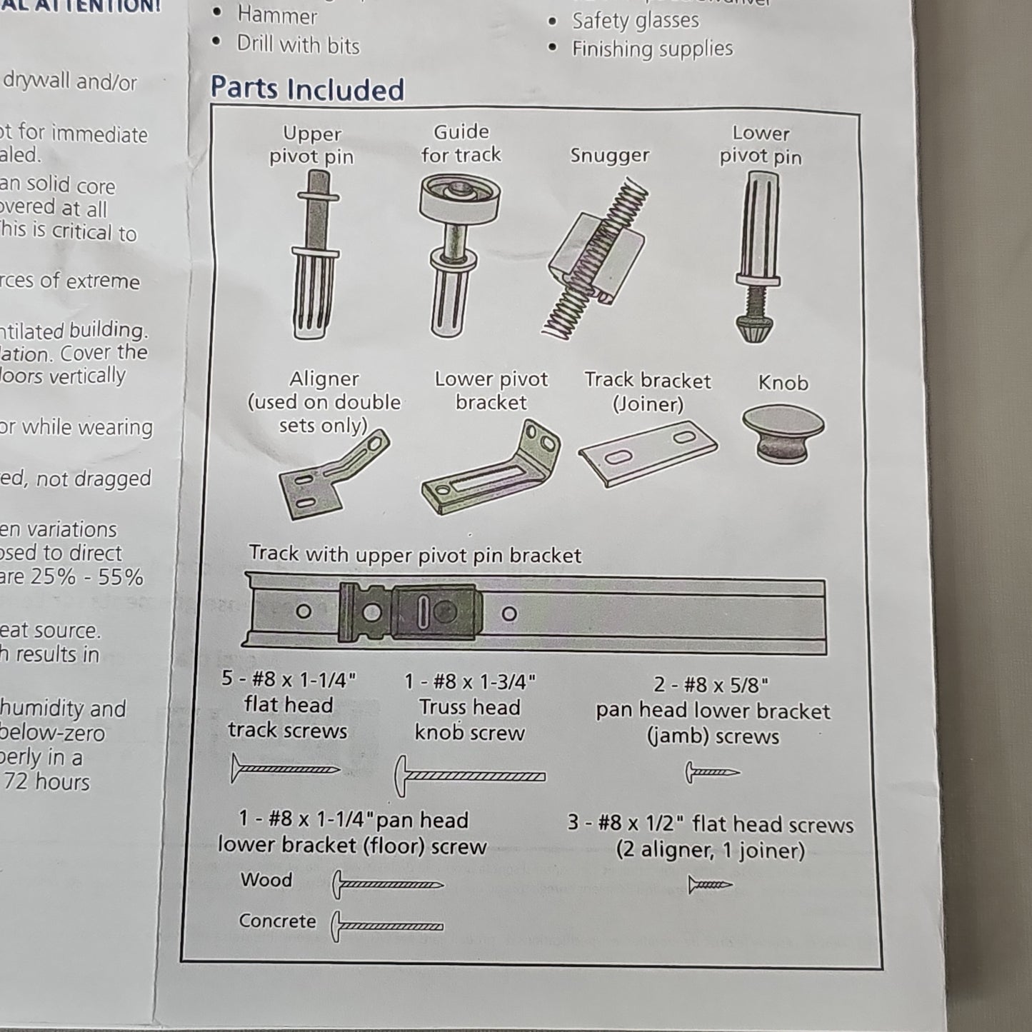 JELD-WEN Bifold Closet Door Bag Set 7/8" Track Single Set HW63710 (New)