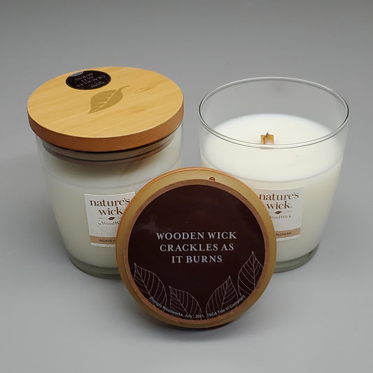 WOODWICK Nature's Wick 2PK! 10 oz Candle Agave Flower, it Crackles as it Burns (New)