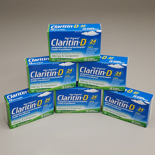 ZA@ BAYER 6PK! Claritin-D 24 Hours Non-Drowsy Allergy & Congestion 15 Tablets (07/25)