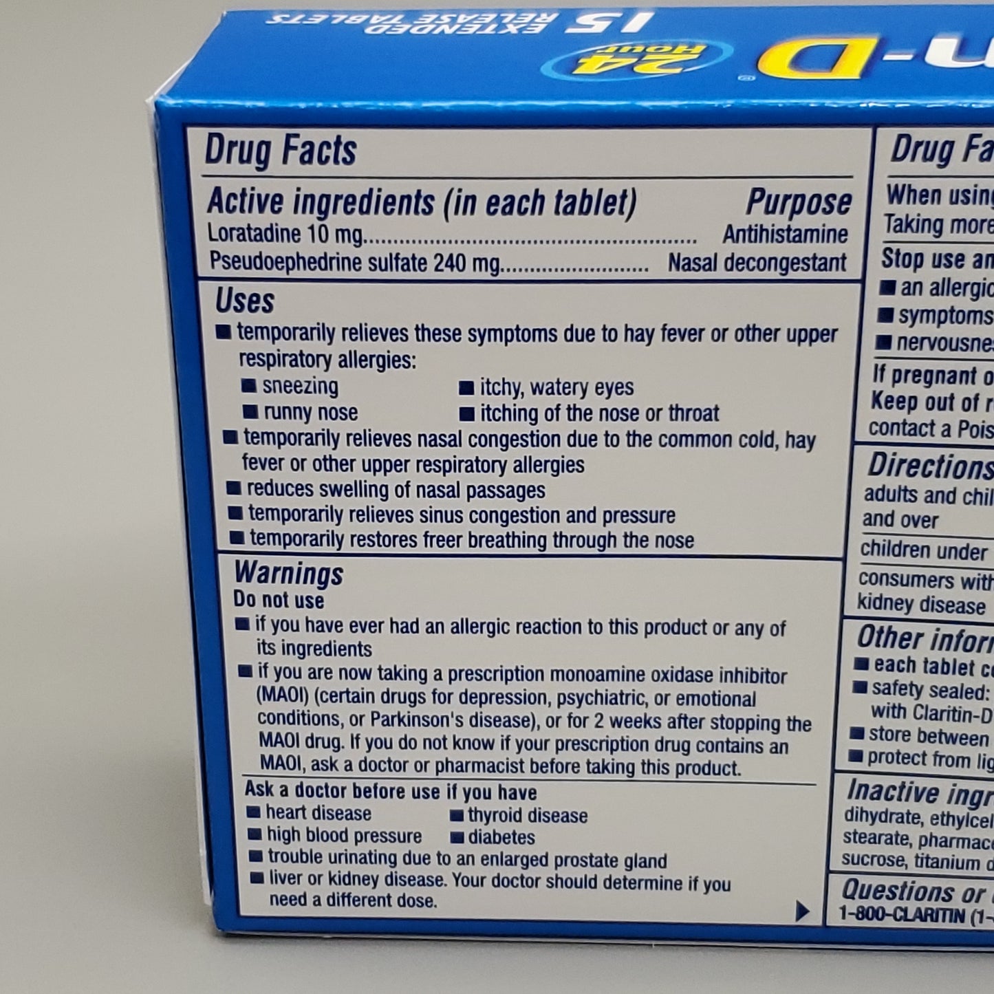 ZA@ BAYER 6PK! Claritin-D 24 Hours Non-Drowsy Allergy & Congestion 15 Tablets (07/25)