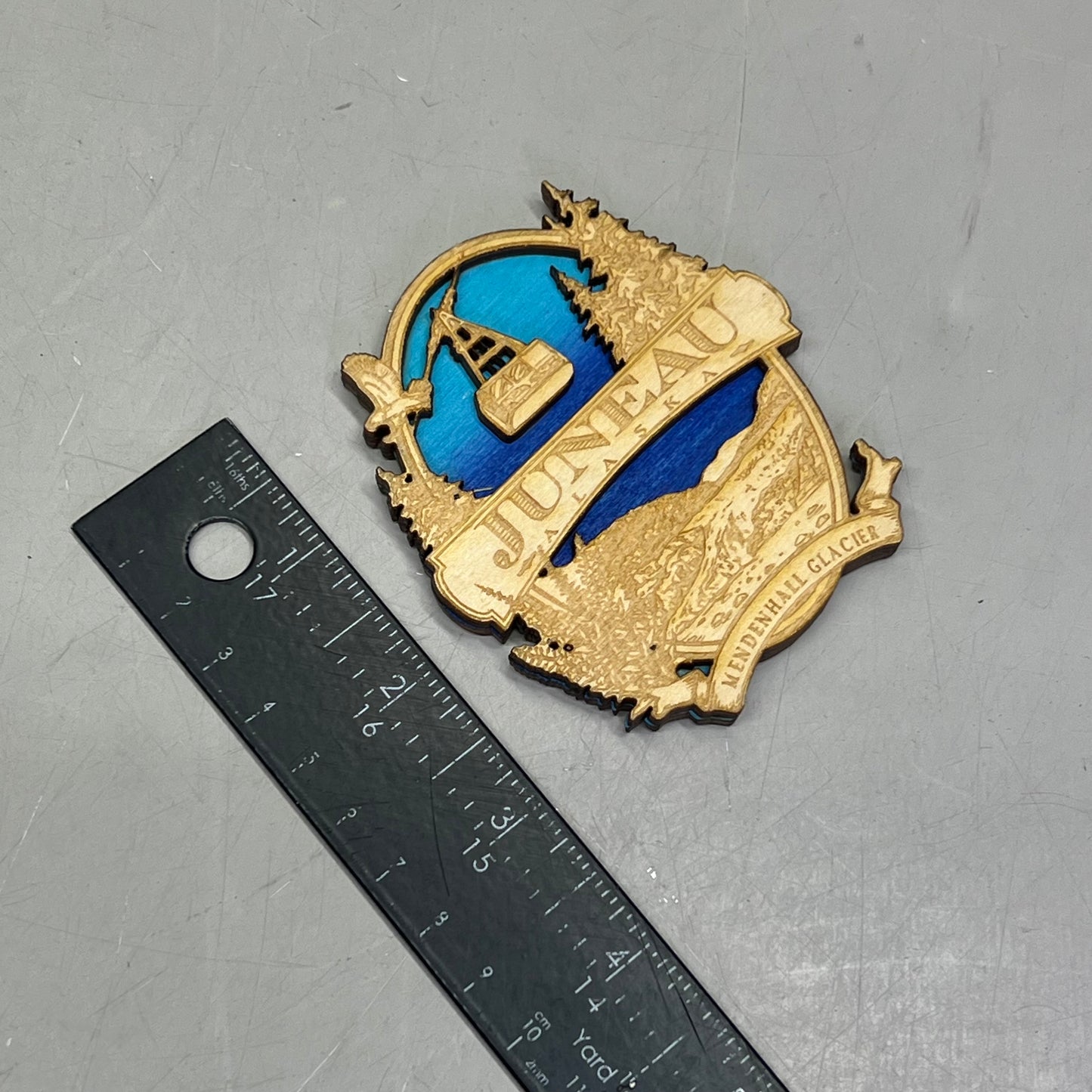 (2 PACK) Mendenhall Glacier Laser Cut Wood Magnet Souvenir JUNEAU, AK Made USA