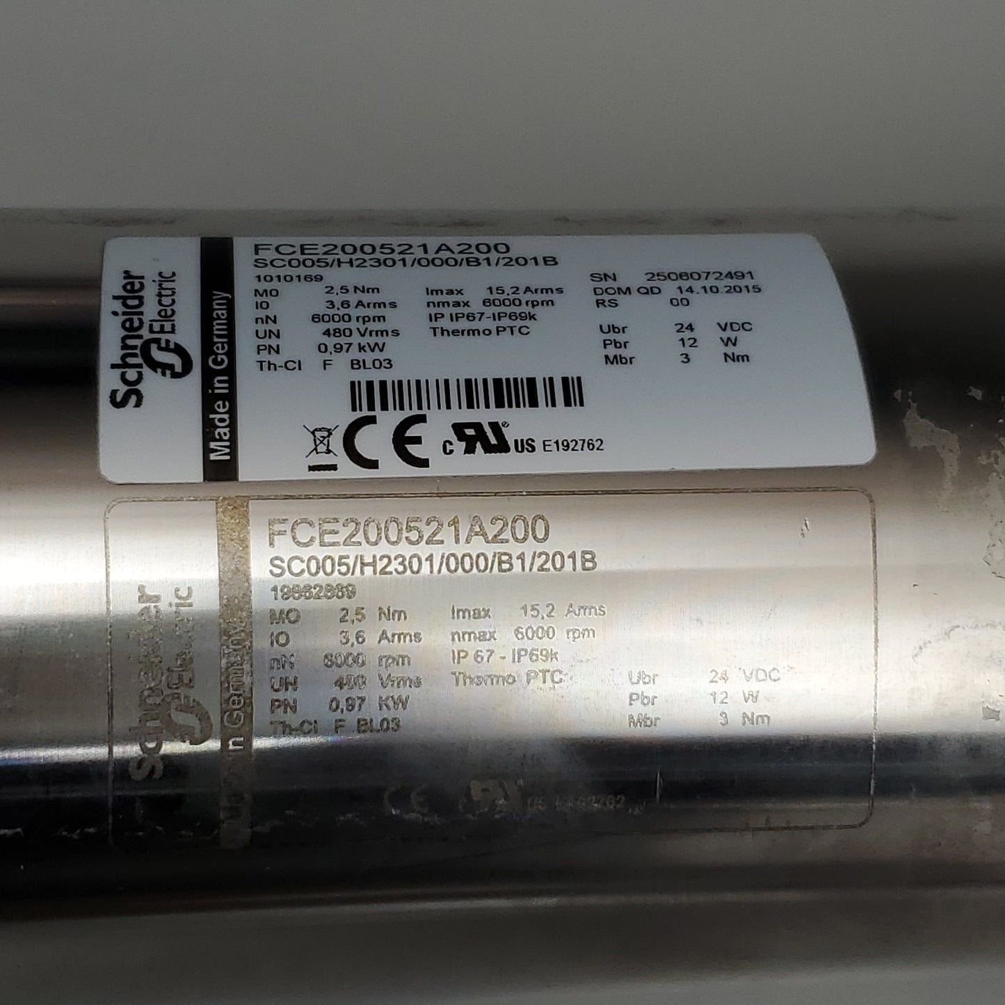 SCHNEIDER ELECTRIC Servo Motor 6000 rpm Stainless FCE200521A200 (Used)