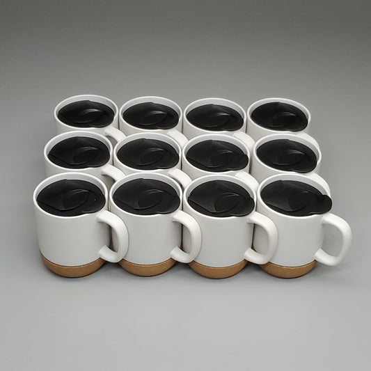 12 Pack of Cork Base Ceramic Mugs with Lids Blank White AC220217