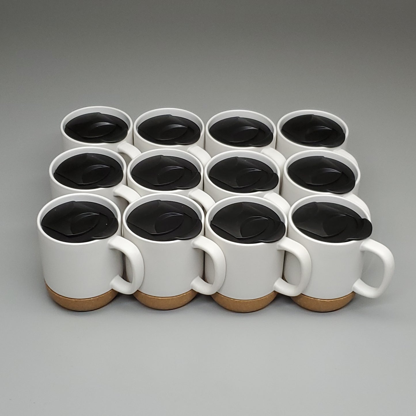 CERAMIC MUGS (12 PACK) w/ Cork Base & Lid White AC220217