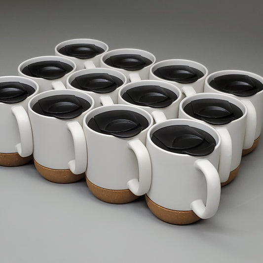 CERAMIC MUGS (12 PACK) w/ Cork Base & Lid White AC220217