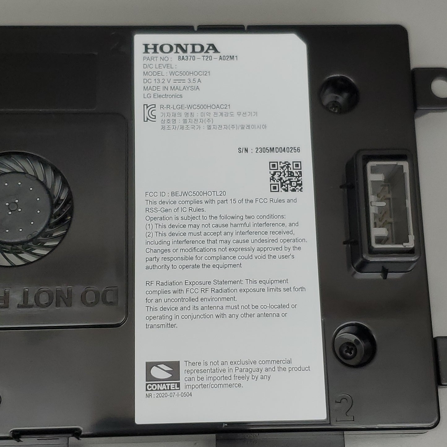 HONDA Wireless Phone Charger Pad/Unit 8A370-T20-A02M1 Genuine Part (New)