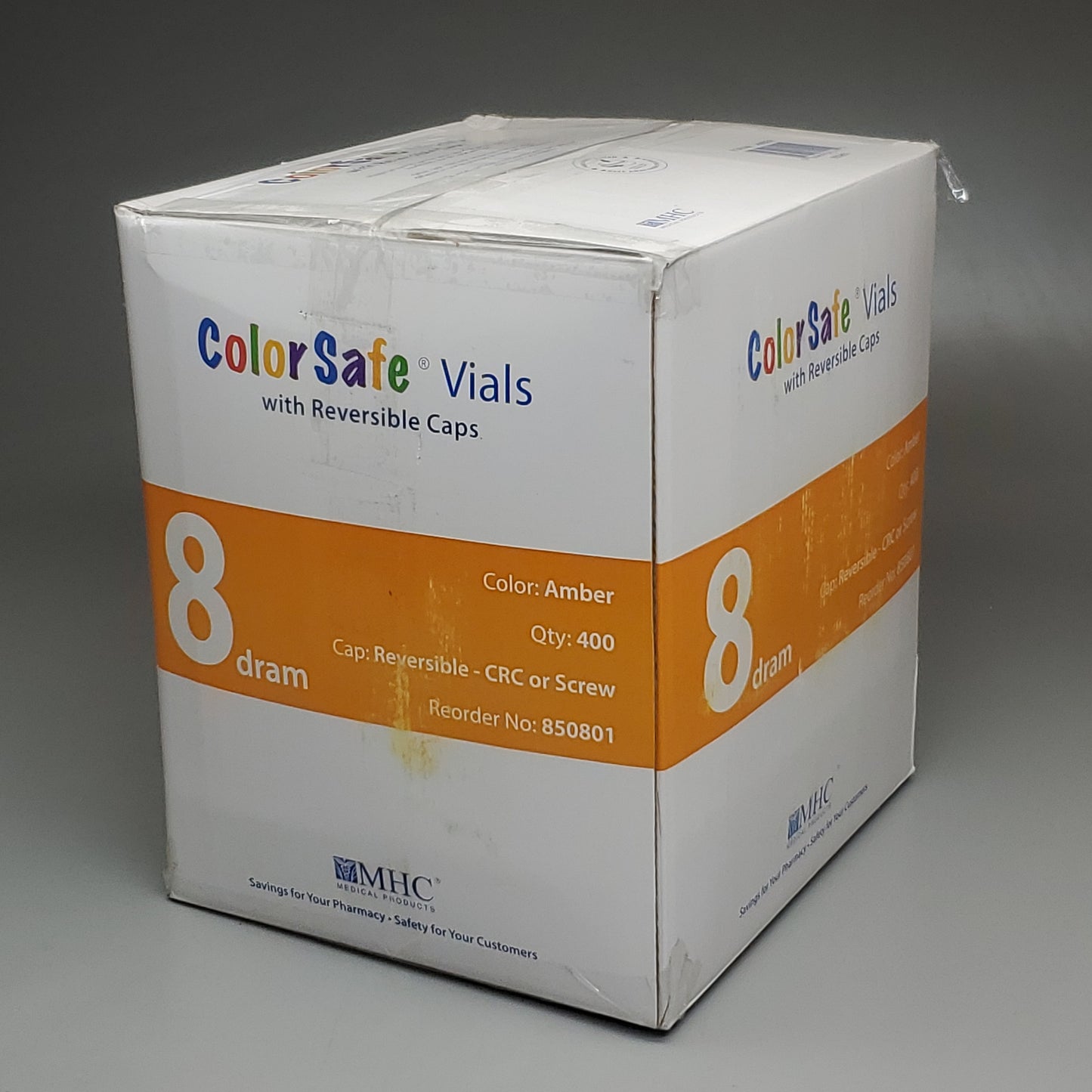 COLORSAFE Vials (400 PACK) 8 dram Amber Vial & Reversible Caps 850801 (New Other)