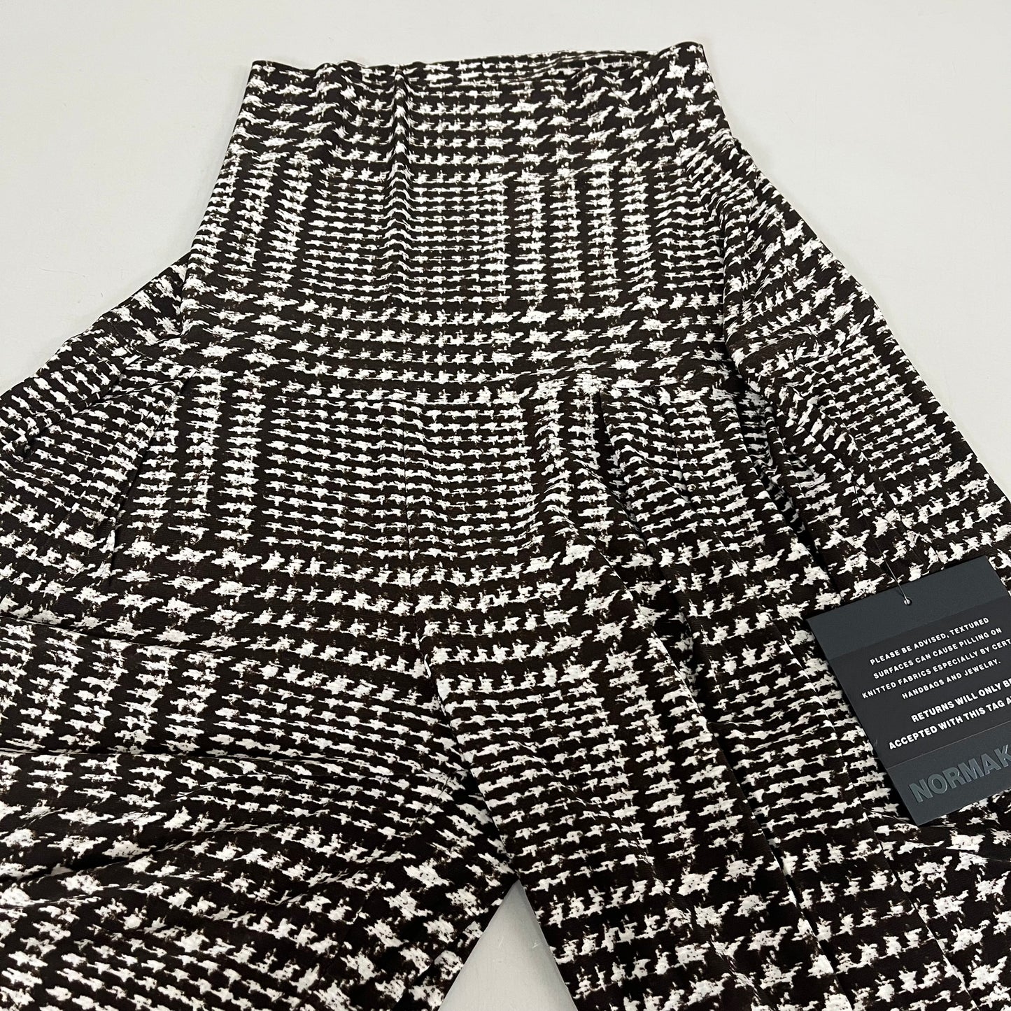 NORMA KAMALI High Waist Pleat Pant Women's Sz XXS/28 Chocolate Glenn Plaid Tweed