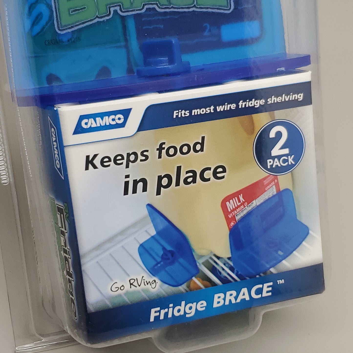 CAMCO RV Fridge Brace 2 Pack Keeps Food in Place Cool Blue 44033