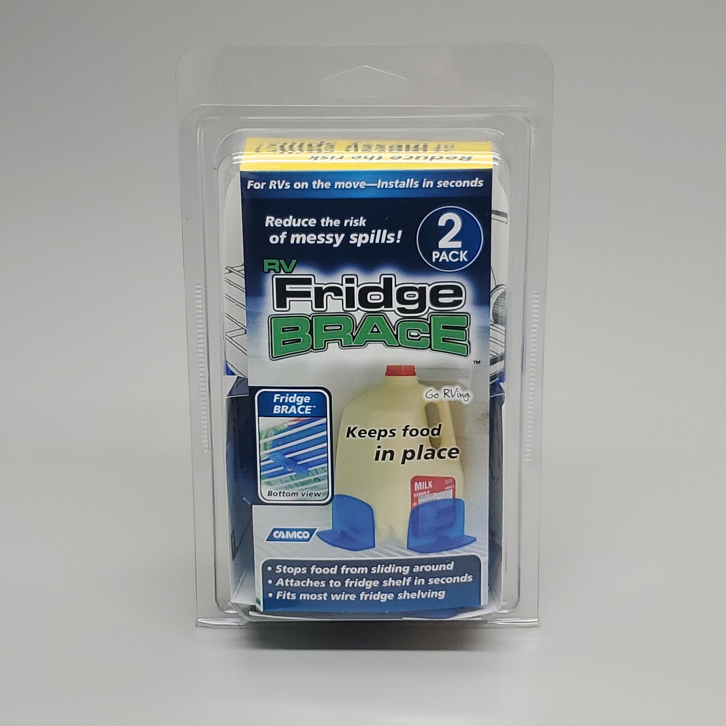 CAMCO RV Fridge Brace 2 Pack Keeps Food in Place Cool Blue 44033