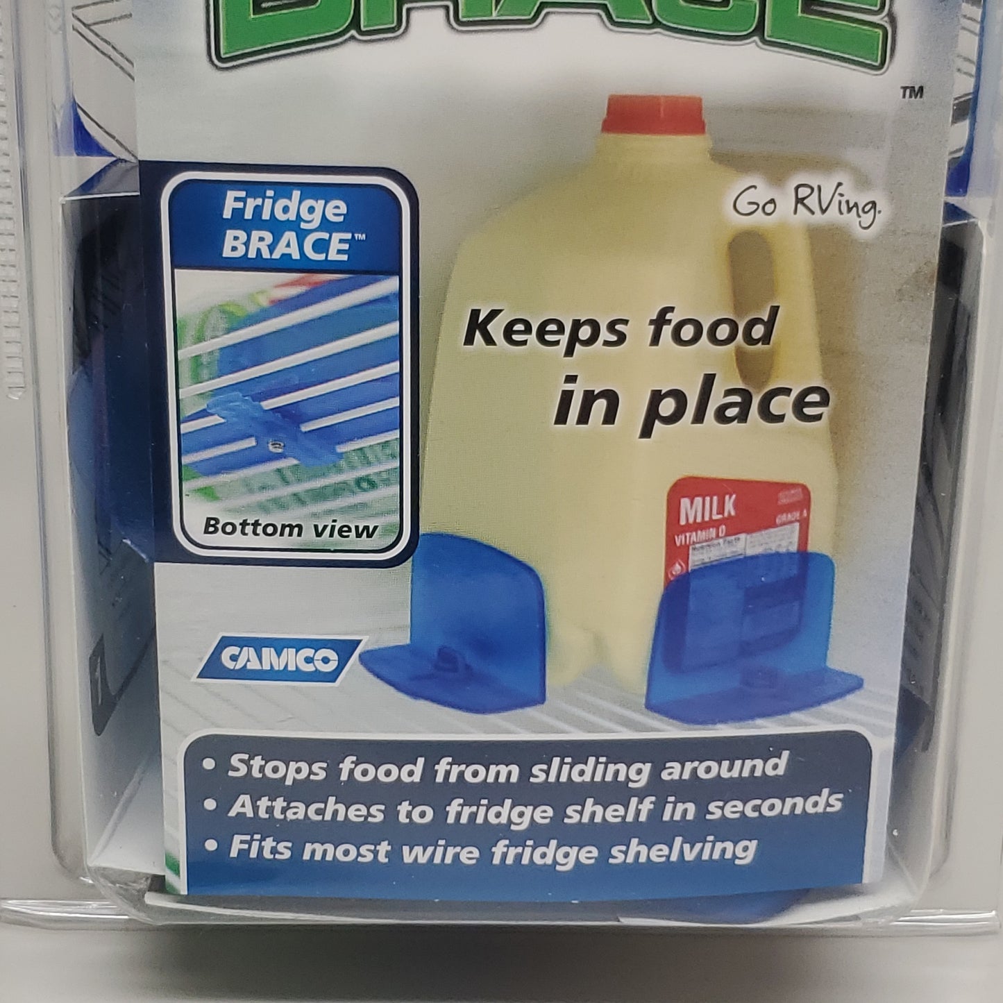 CAMCO RV Fridge Brace 2 Pack Keeps Food in Place Cool Blue 44033