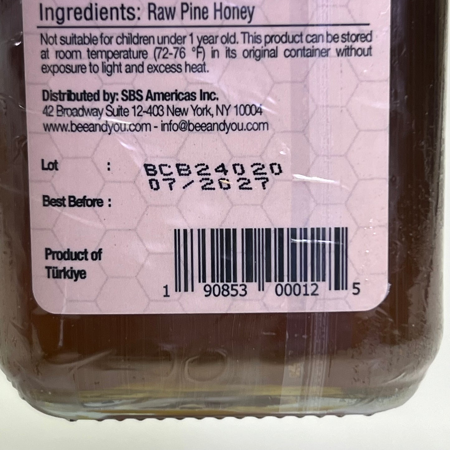 BEE & YOU Pine Raw Honey Honeydew Honey 10.6 oz Brown BB 07/27