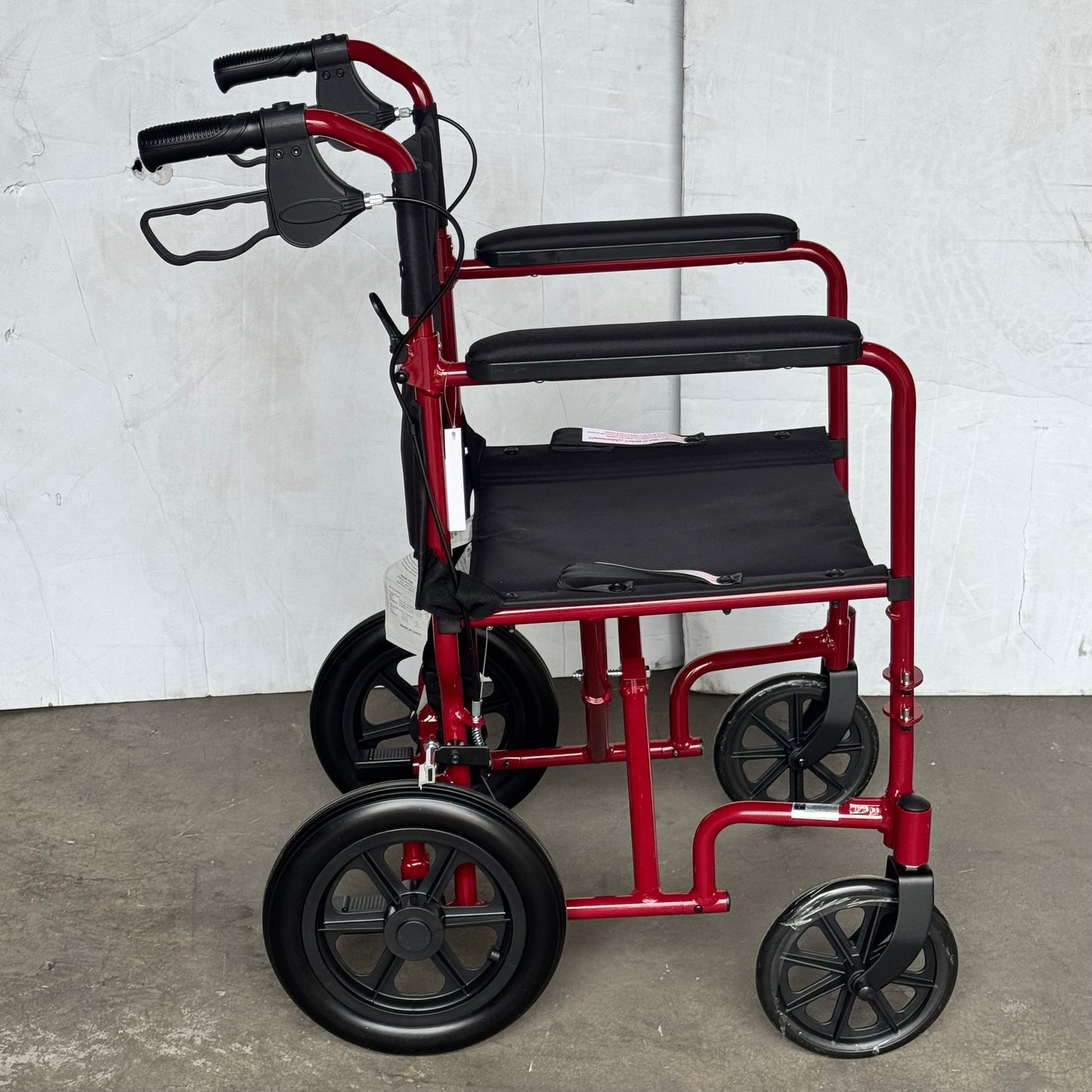 MEDLINE Basic Aluminum Transport Chair 19" Seat 12" Rear Wheels Red MDS808200ARE