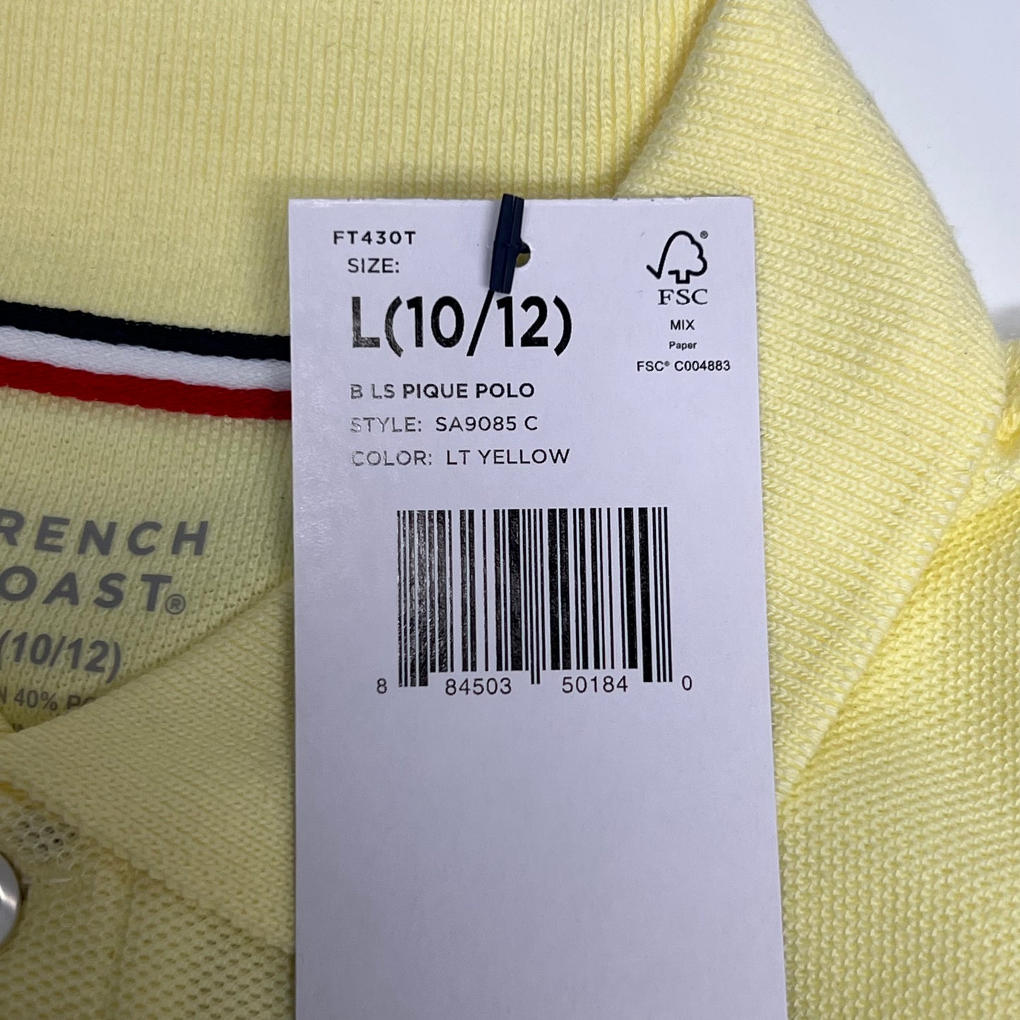 FRENCH TOAST Schoolwear Made for Kids Long Sleeve Polo Boy's Sz L Yellow 1009
