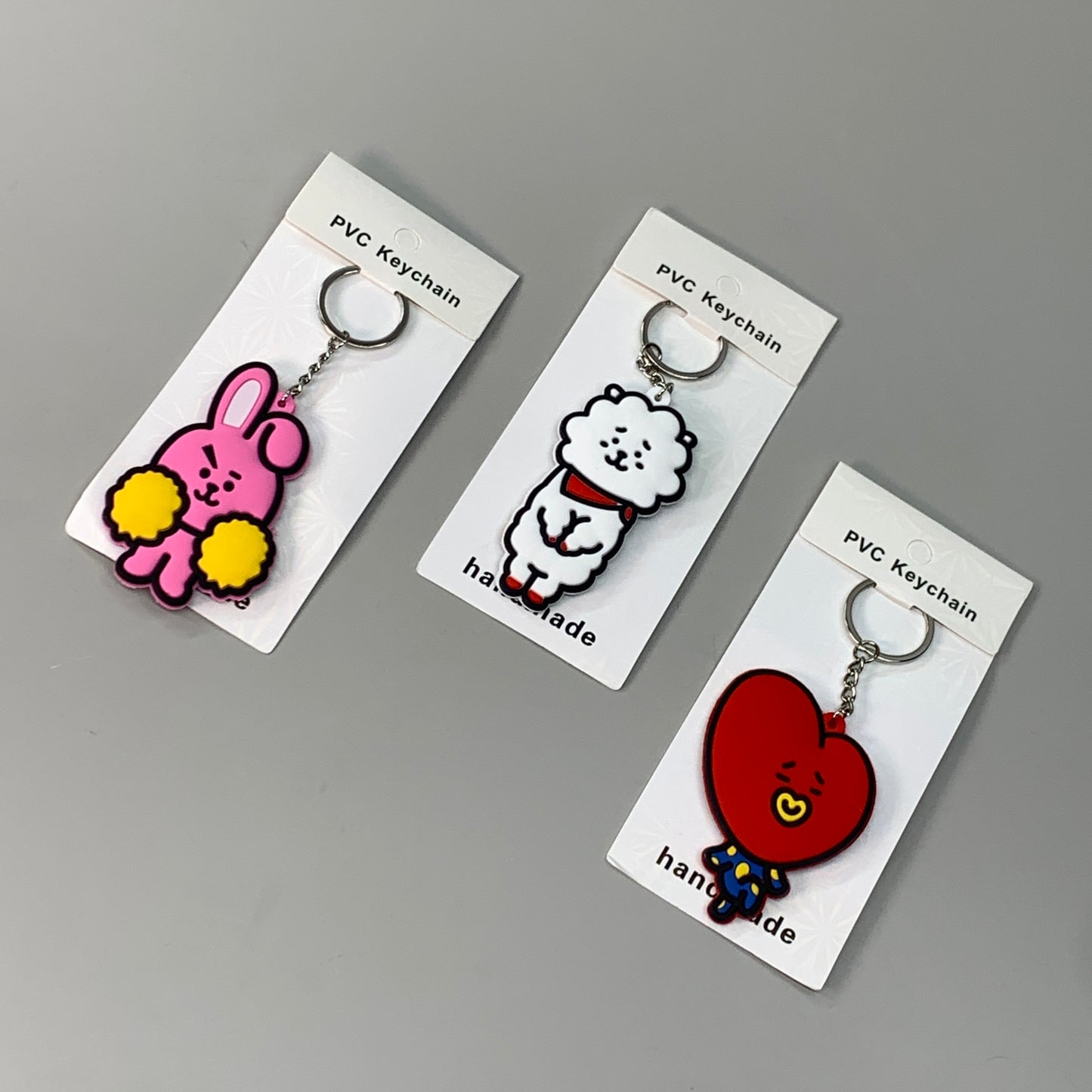 BTS 3-PACK! Kpop Korean Little Figure Tag Keychains of Characters Tata, RJ & Cooky (New)