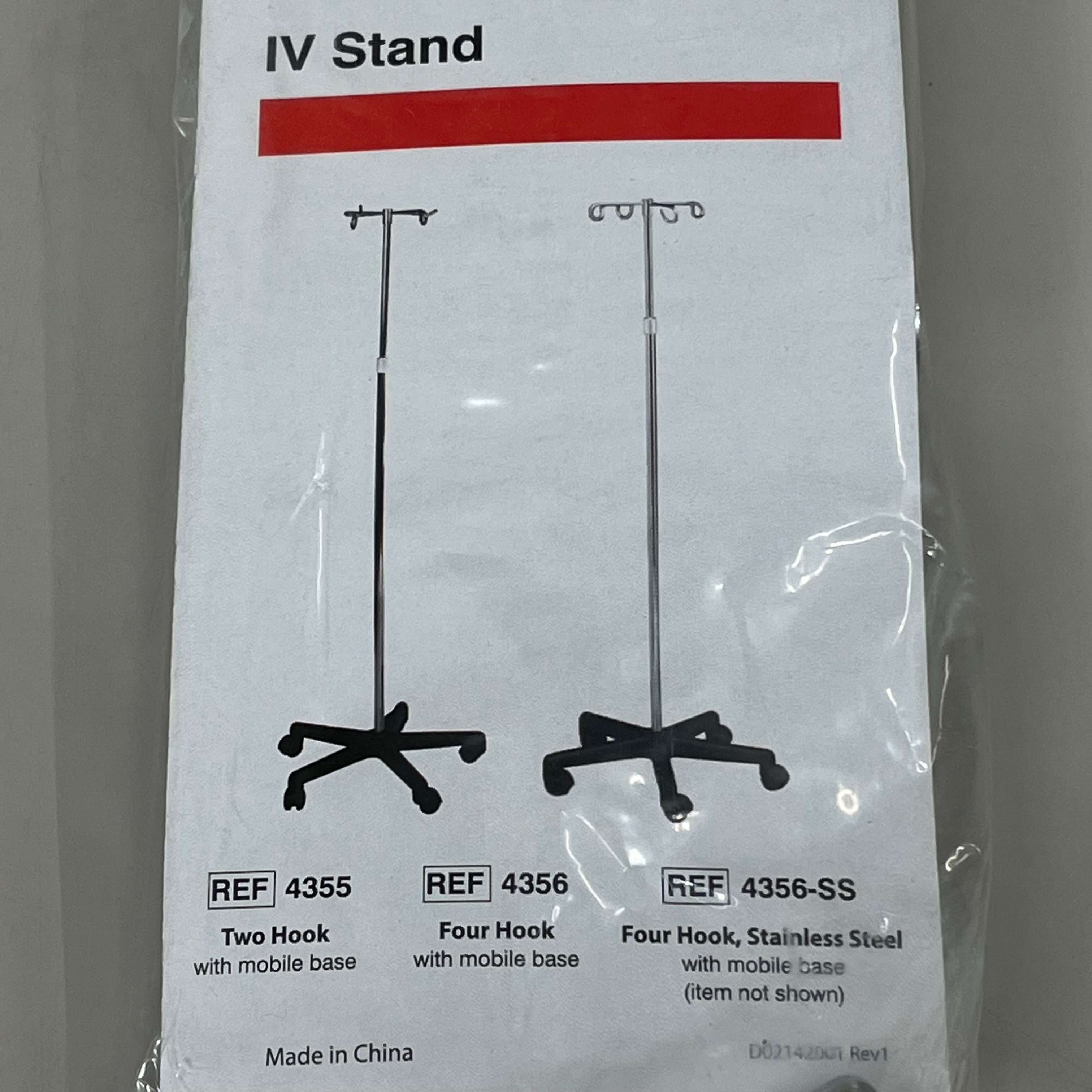TECHMED IV Stand 5 Caster 2 Hook Adjustable 47" to 84" w/ Locking Col