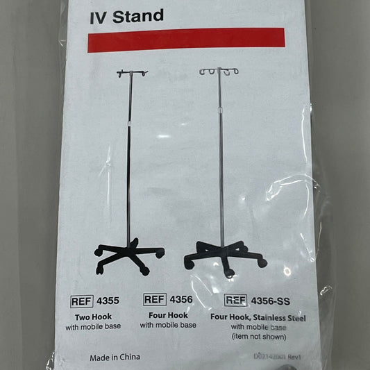 TECH-MED IV Stand 5 Caster 2 Hook Adjustable 47" to 84" w/ Locking Collar 4355