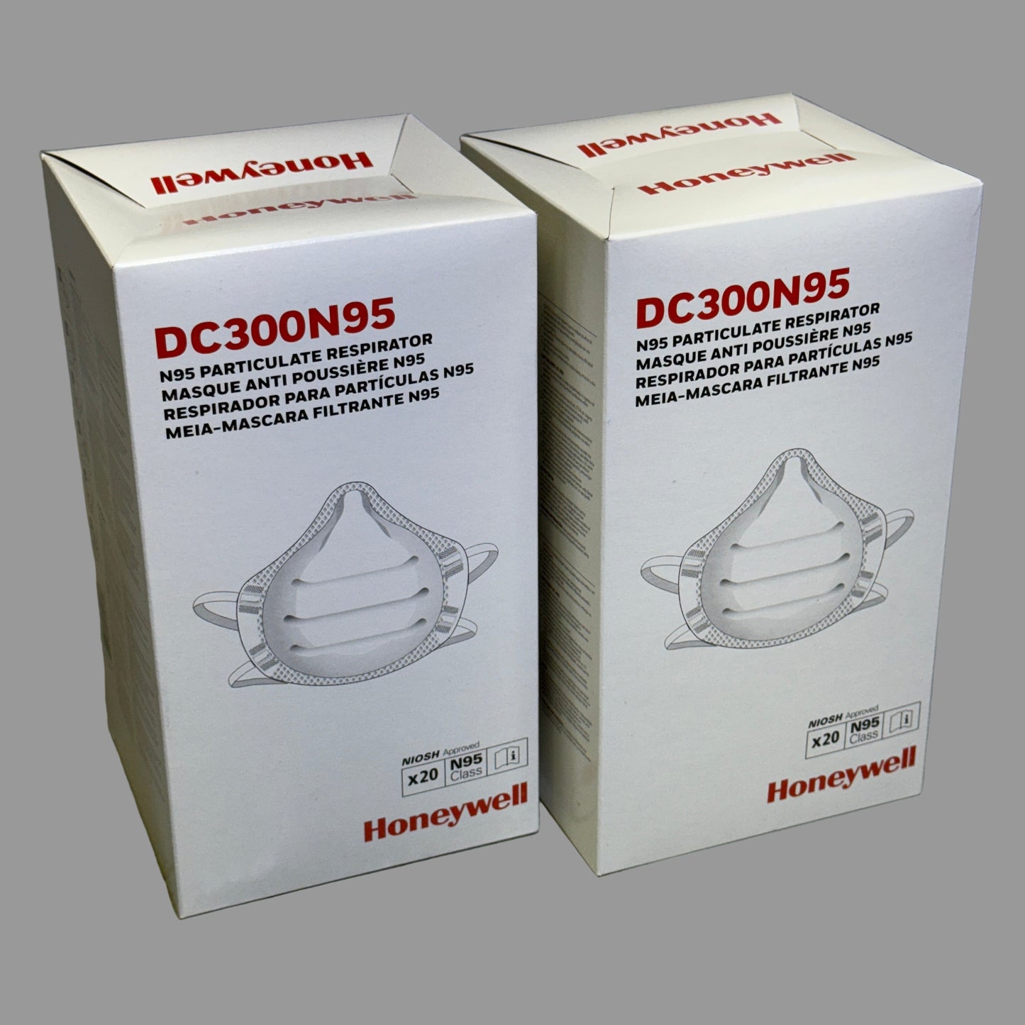 ZA@ HONEYWELL (2 BOXES, 40 Total Masks) N95 Respirator Mask NIOSH Appr. USA White DC300N95