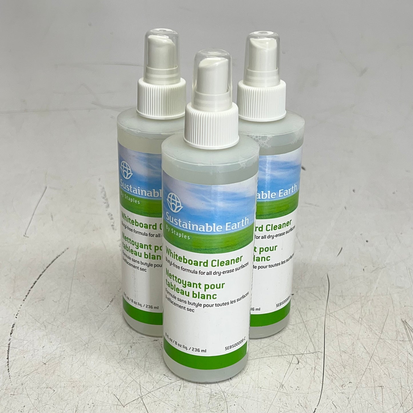 ZA@ STAPLES (3 PACK) Sustainable Earth Whiteboard Cleaner  8 fl oz  Clear SEB500008-C