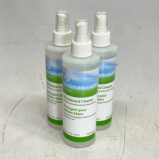 ZA@ STAPLES (3 PACK) Sustainable Earth Whiteboard Cleaner  8 fl oz  Clear SEB500008-C