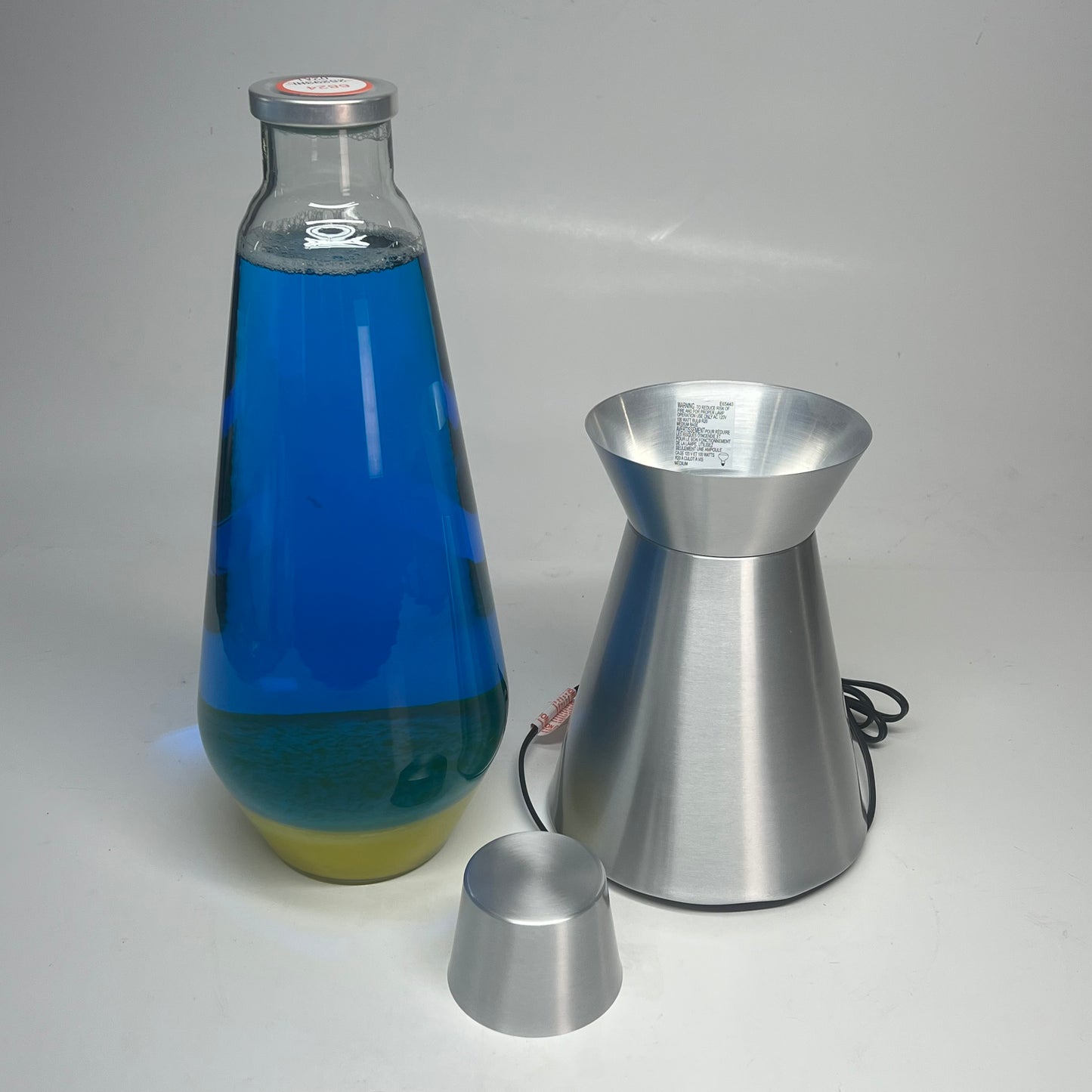 SCHYLING Grande Lava Lamp Soft Warm Light  27" Tall Yellow/Blue W/ Silver Base