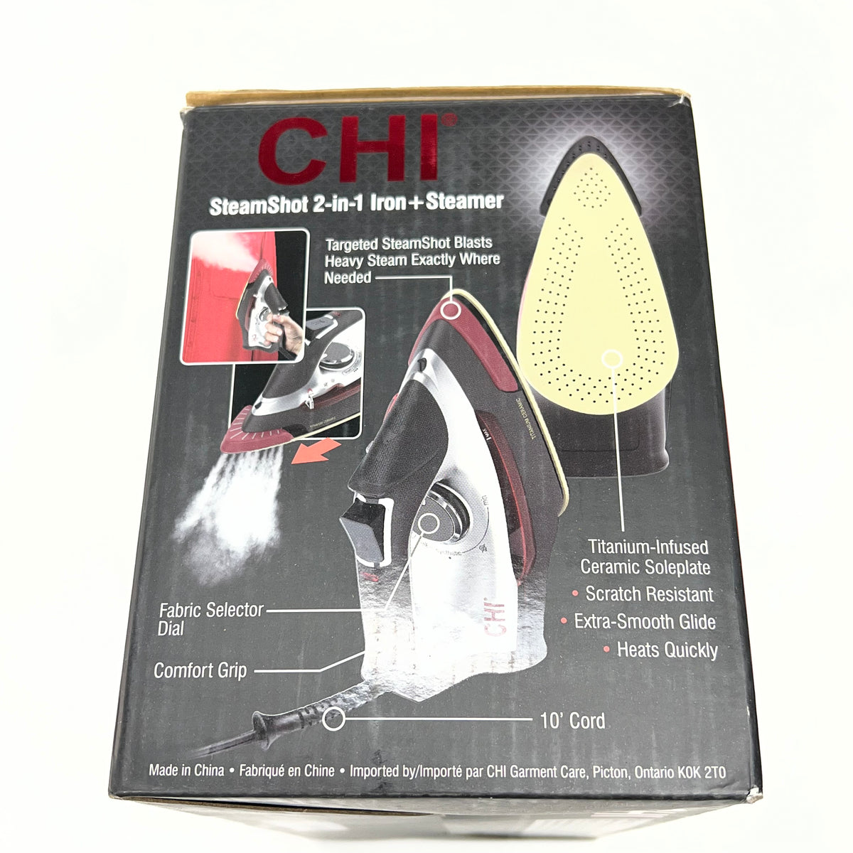CHI Titanium-infused Steamshot 2-in-1 Iron & Steamer Red/Black/Silver 13108