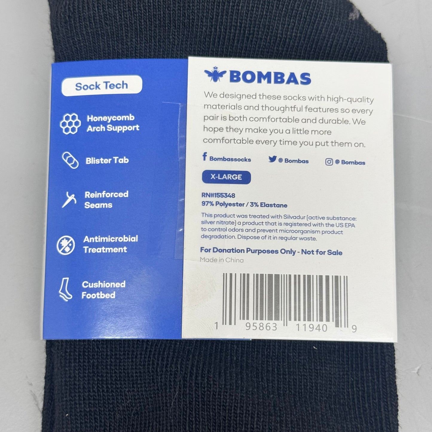 BOMBAS Men's (2 Pack) All Purpose Performance Ankle Socks Black Sz XL