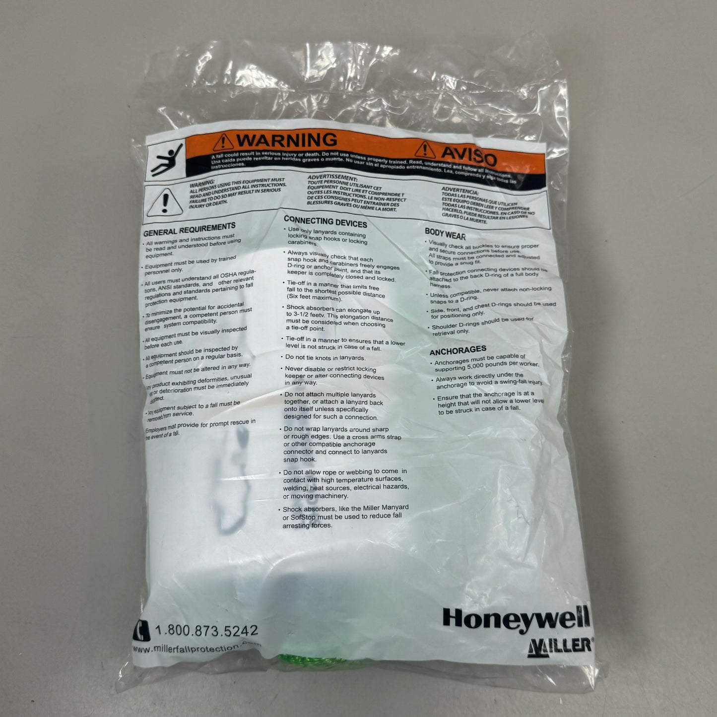 HONEYWELL Lanyard Adjustable High Performance 310 lb Cap 6ft 210TWLS-Z7/6FTGN