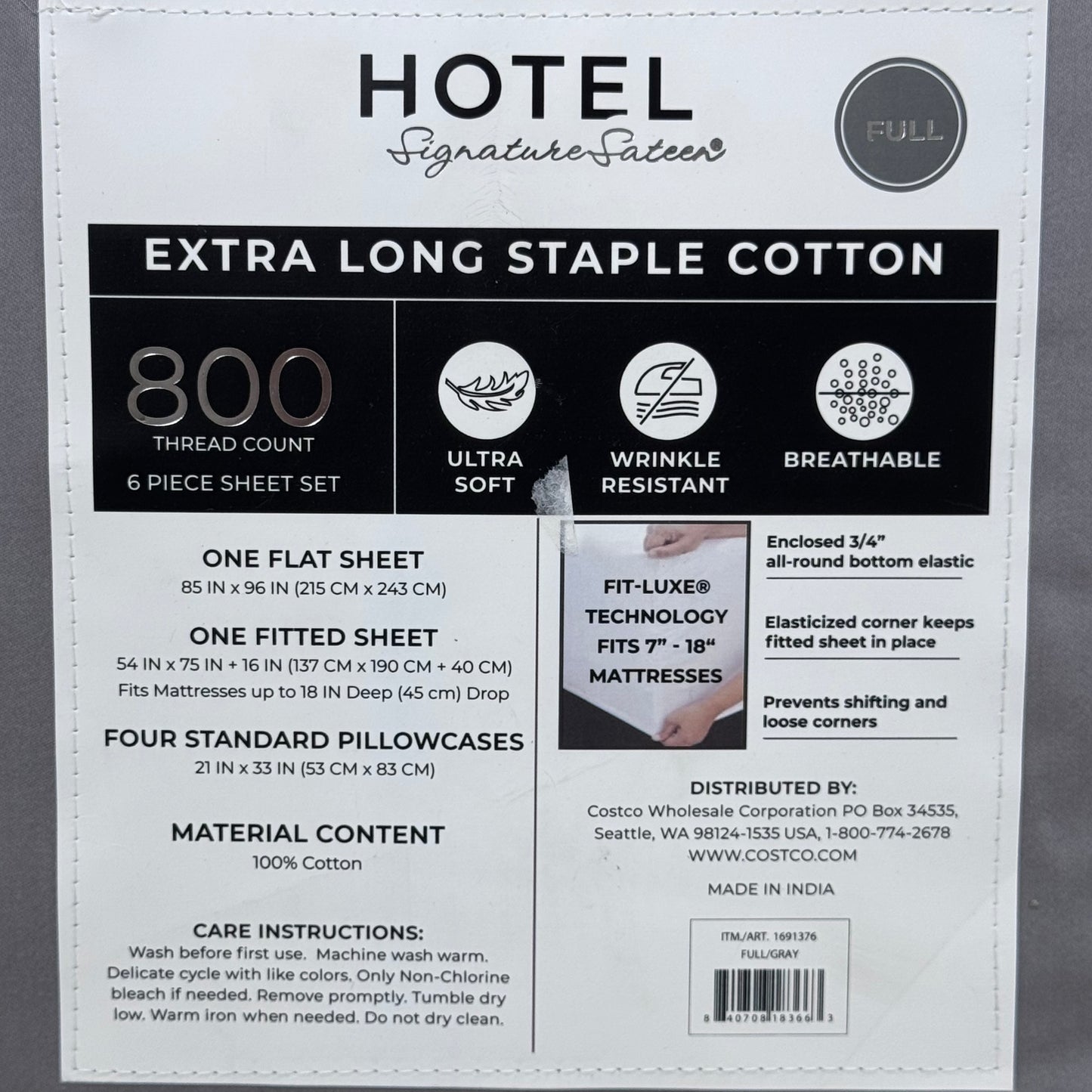 HOTEL SIGNATURE SATEEN Wrinkle Resistant 6 Piece Set Full Gray New Opened Box