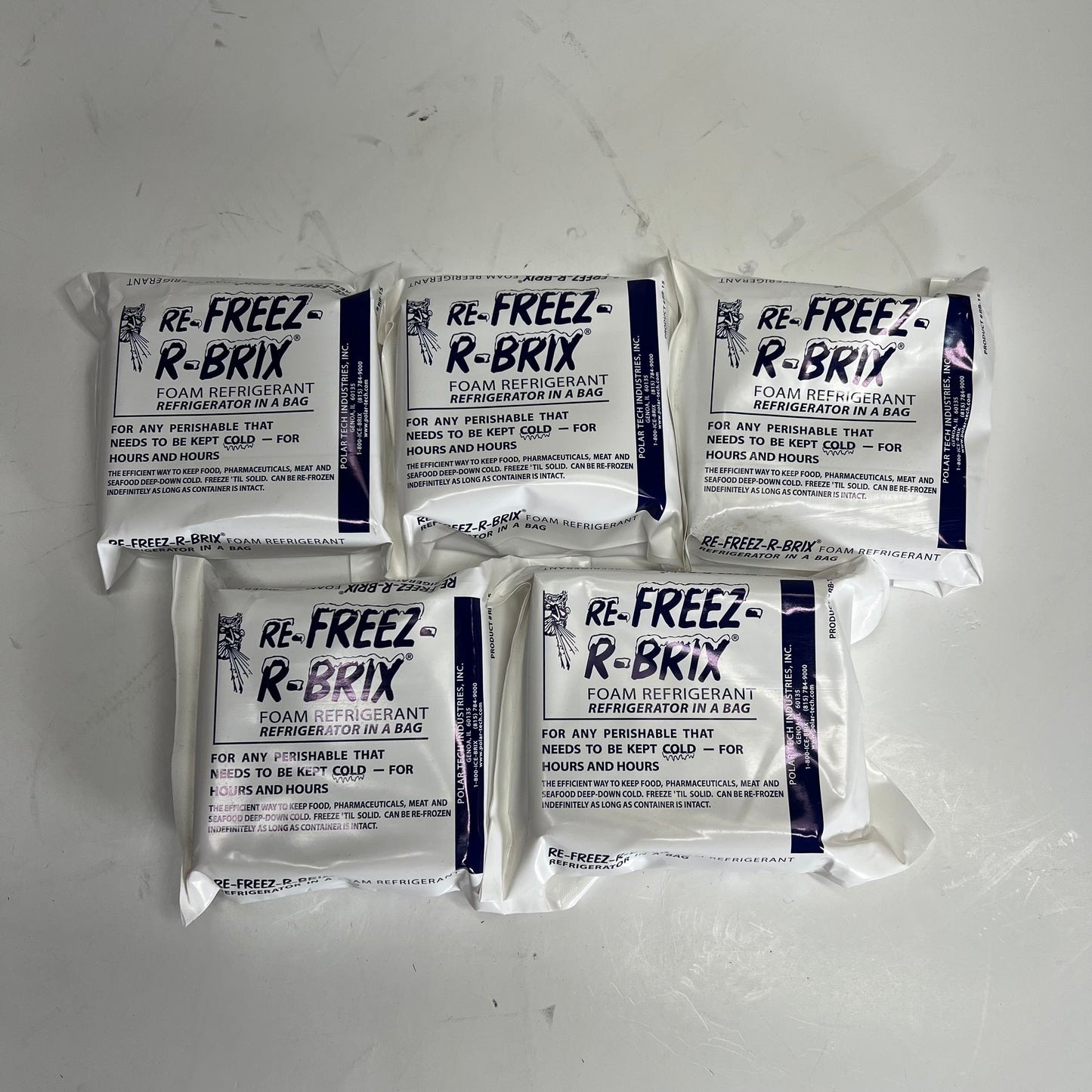 POLAR TEC (5 PACK) Re-freez-r-brix Foam Refrigerant 3"x4" White RB-15
