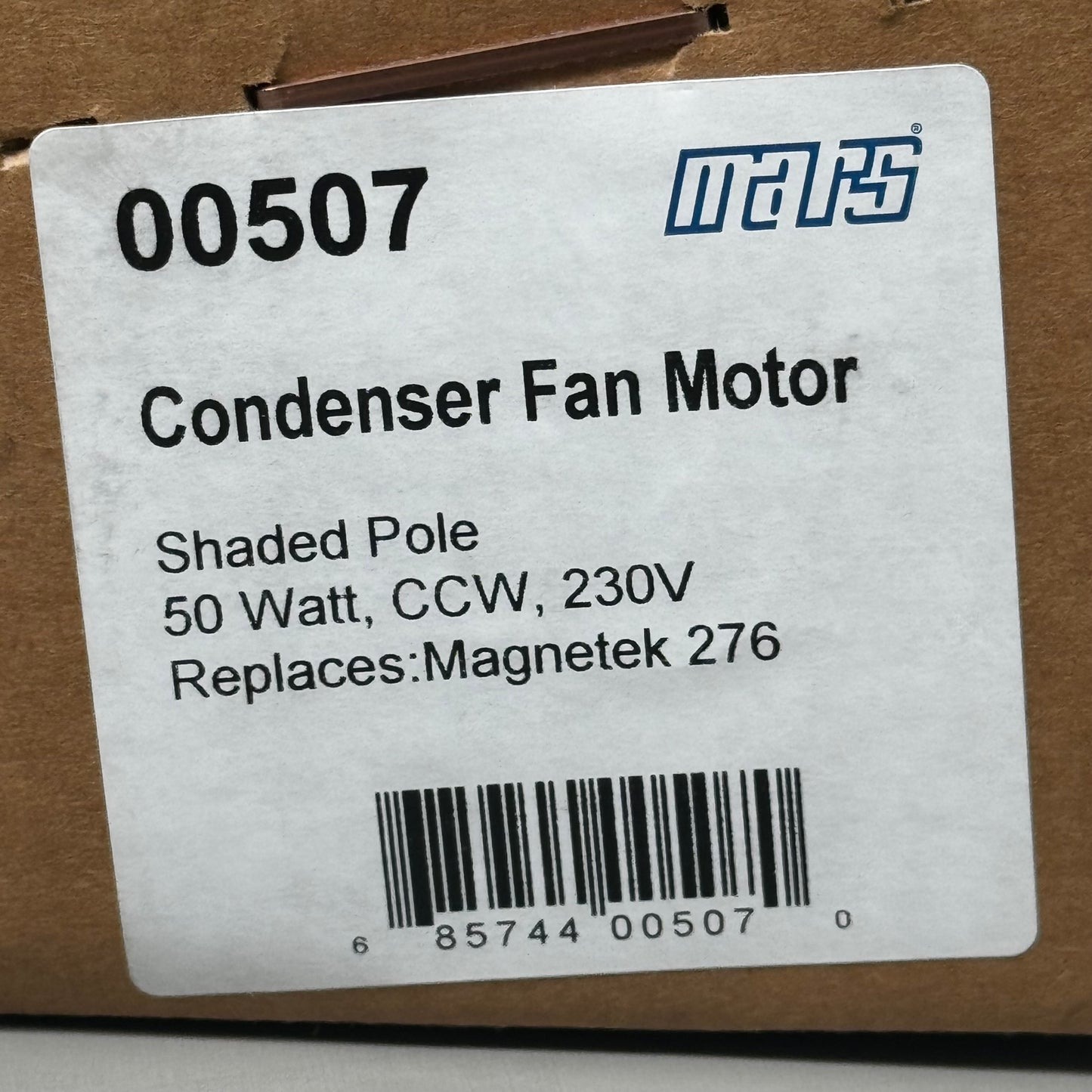 MARS 1 Phase Condenser Fan Motor 50 Watt 230 Volt 1500 RPM Shaded Pole 00507