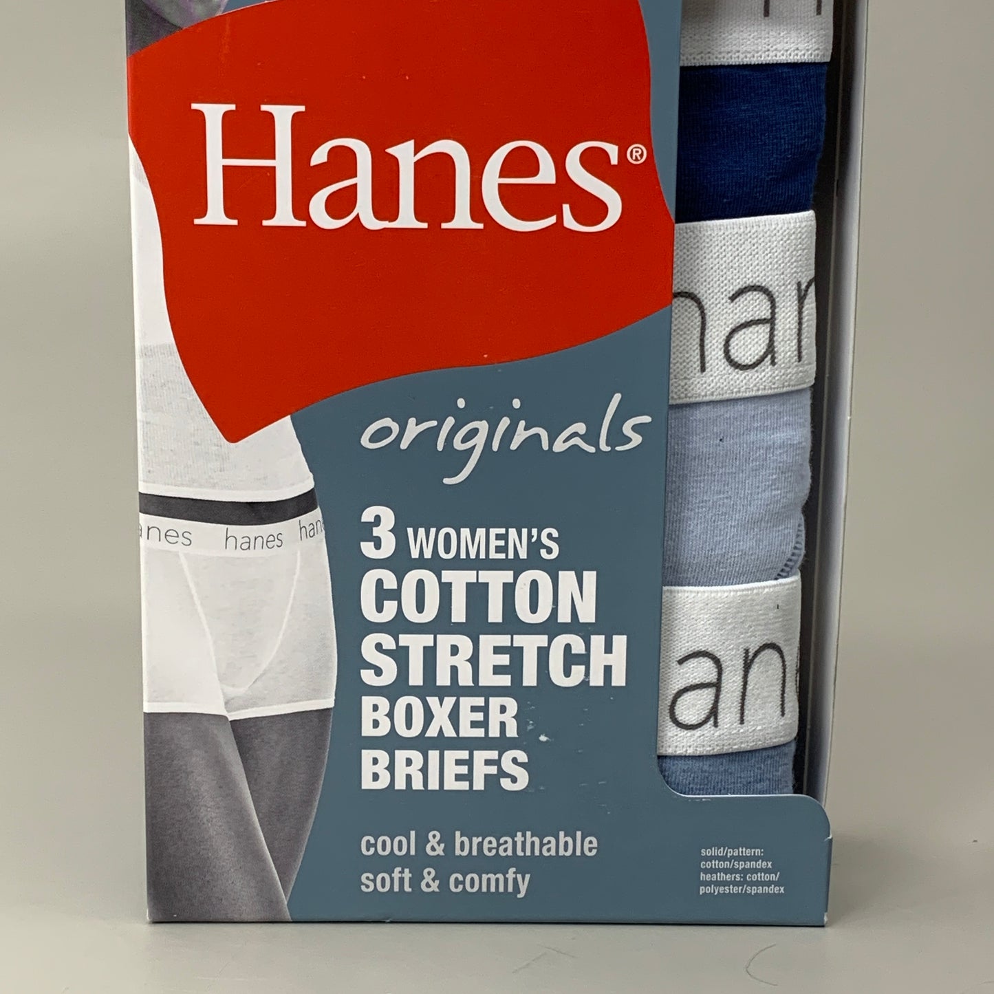 HANES 3 PACK!! Originals Women's Breathable Cotton Boxer Briefs Underwear Sz S Blue 45OUBB