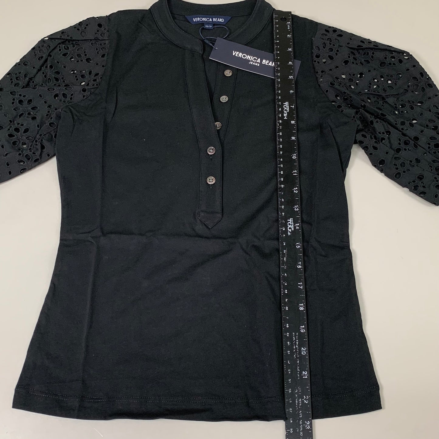 VERONICA BEARD Jeans Women's Coralee Top Lace Sleeves Sz-XS Black J2406JY0330831