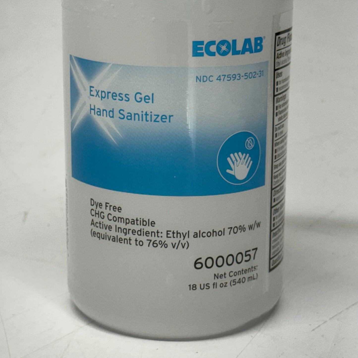 ECOLAB (12 PACK) Express Gel Hand Sanitizer 18 fl oz. 6000057 BB 03/28
