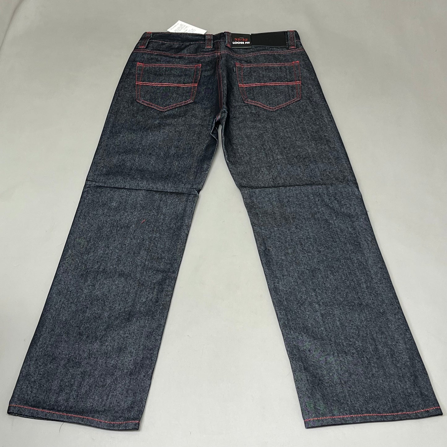 KAYDENK Raw Loose Fit Unwashed Denim Contrast Stitch Jean Men SZ 32/32 Black/Red