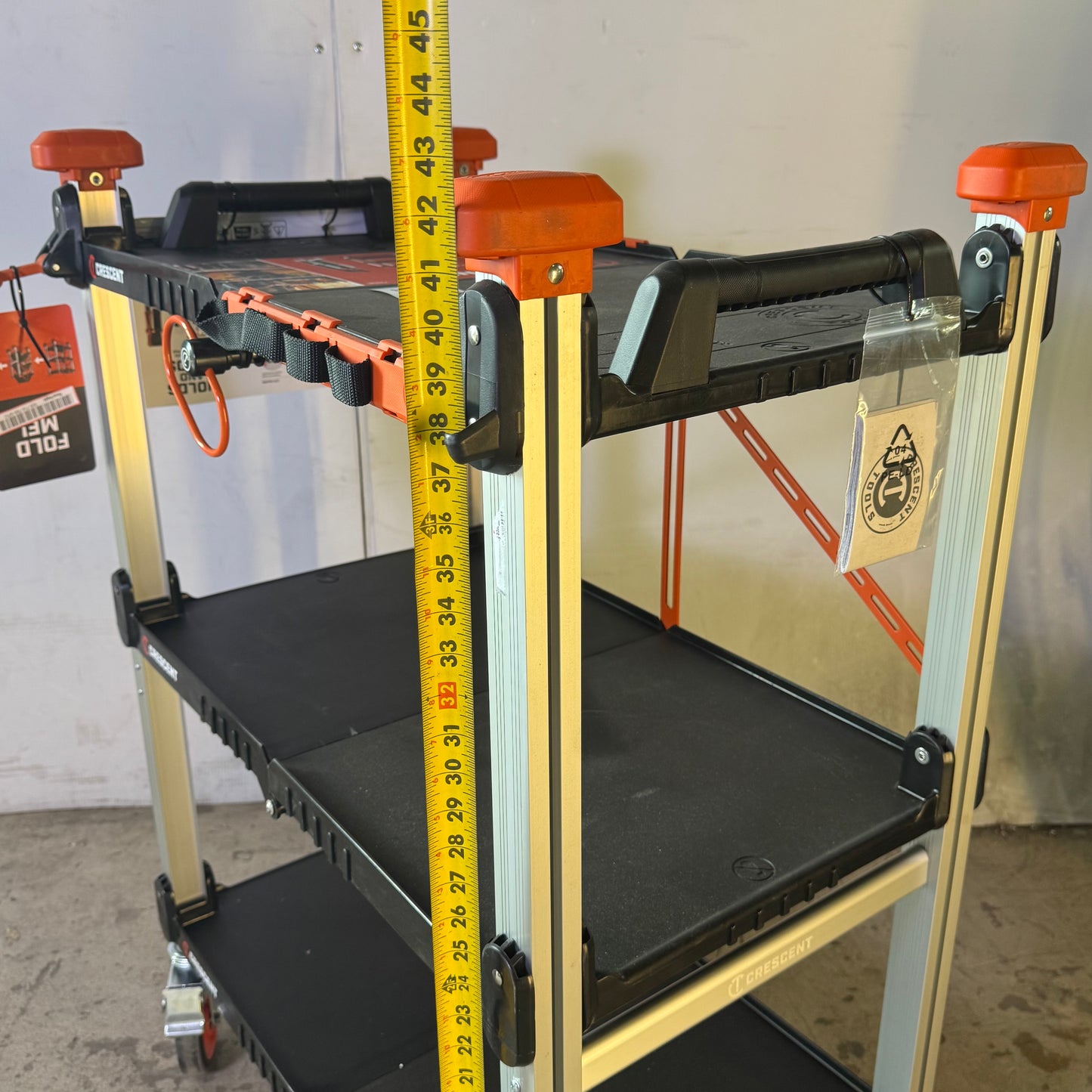 CRESCENT Folding Jobsite Cart Sz 29.5"L x 18"W x 42"H, Black & Orange ATG-9785