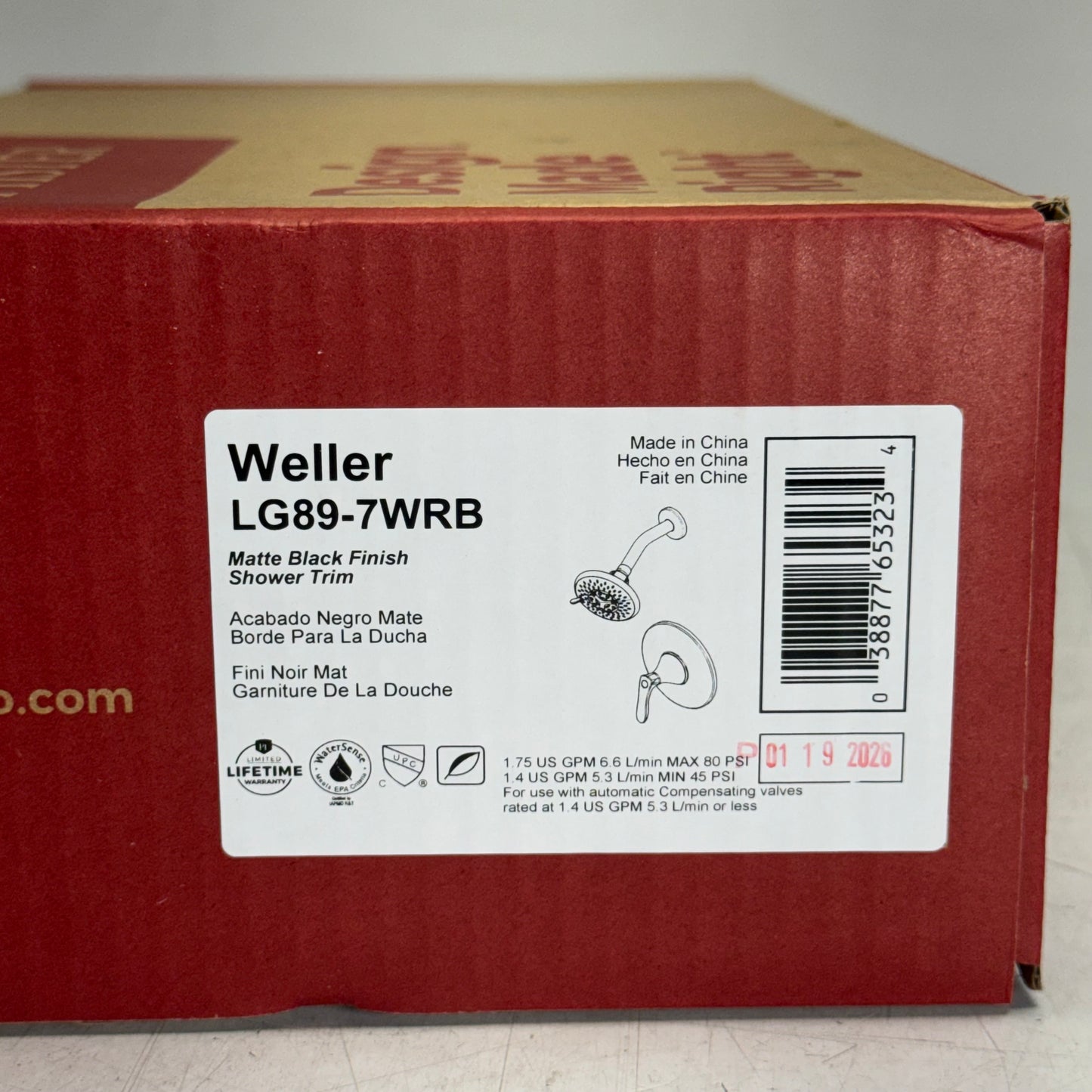 PFISTER Weller Shower Only Trim Package with 1.8 GPM Multi Function Shower Head, Matte Black Finish LG89-7WRB