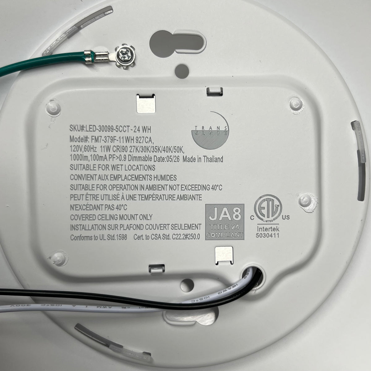 TRANS GLOBE (24 PACK) 7.5" Slim Led Flush Mount Disk Lights - White LED-30099-5CCT-24 WH